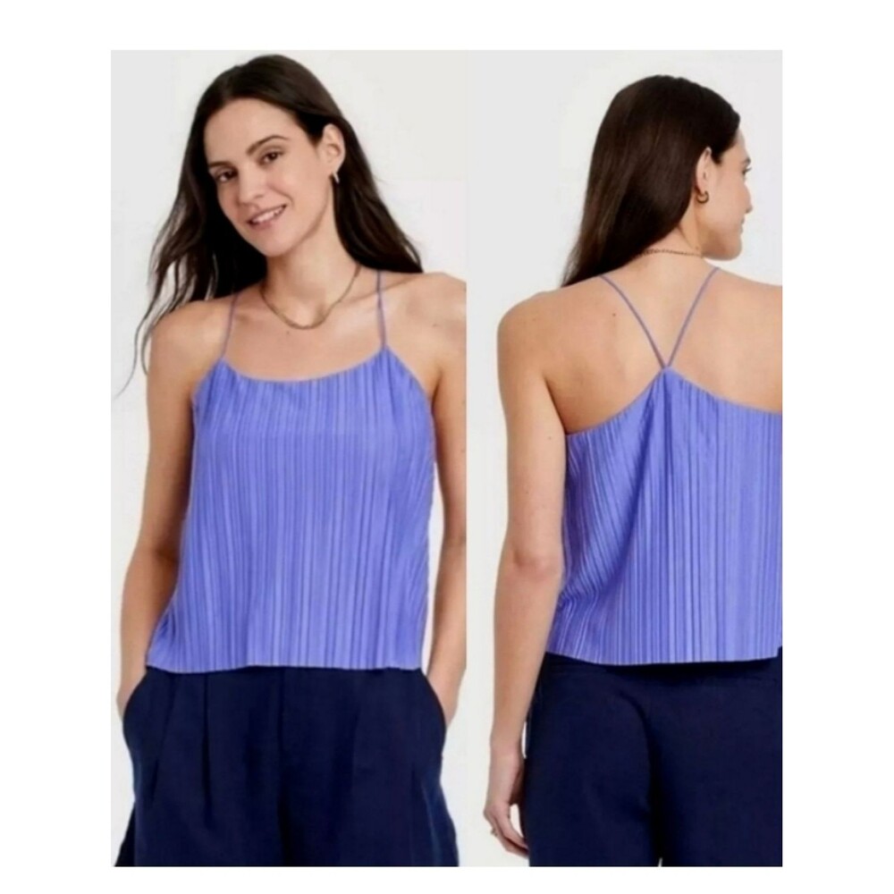 Pleated Spaghetti Strap Cami Tank Top  Periwinkle Xl Womens Blouse